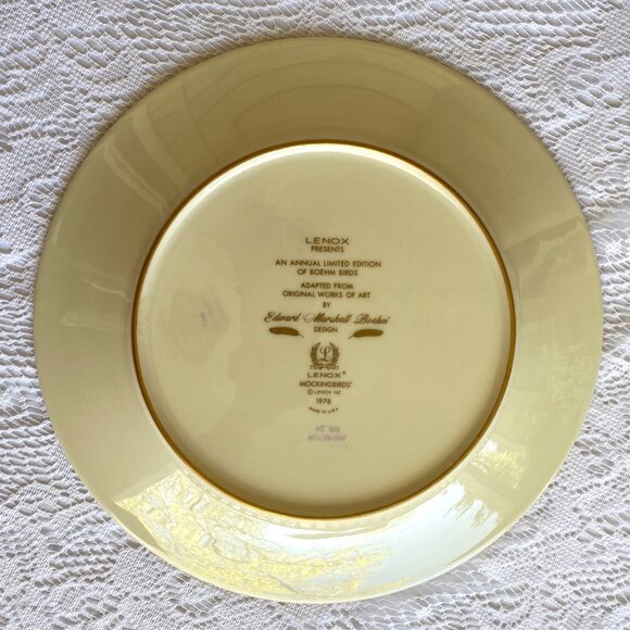 LENOX Mocking Birds Dinner Plate - 1978 Limited Edition of Boehm Birds, Gold Flo - Picture 3 of 3